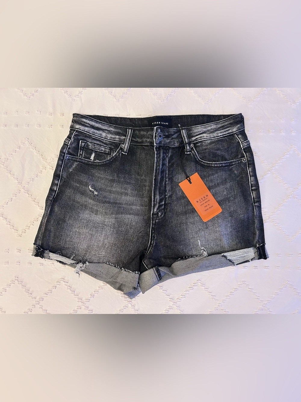 RISEN HIGH RISE RIPPED HEM SHORTS - Picture 9 of 12